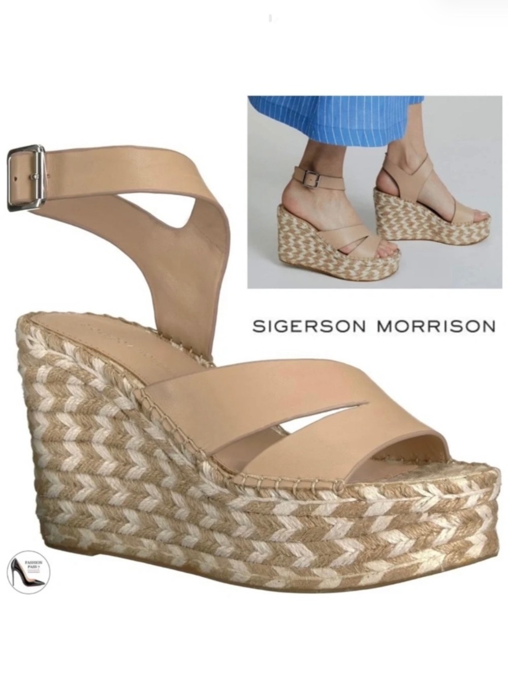 SIGERSON MORRISON Arien Nude Beige Leather Platform Wedge Espadrille Sandals 8.5